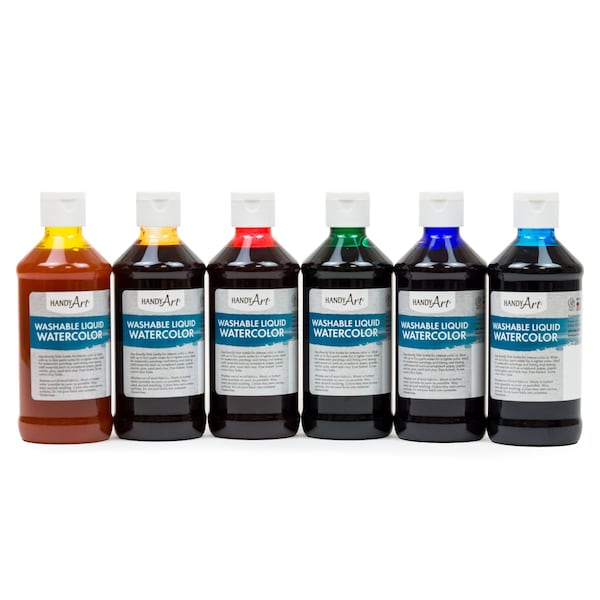 Washable Liquid Watercolors, 8 oz., 6 Primary Colors